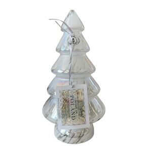 Handmade in Poland Art Glass CHRISTMAS TREE 10in Iridescent White Marble NEW